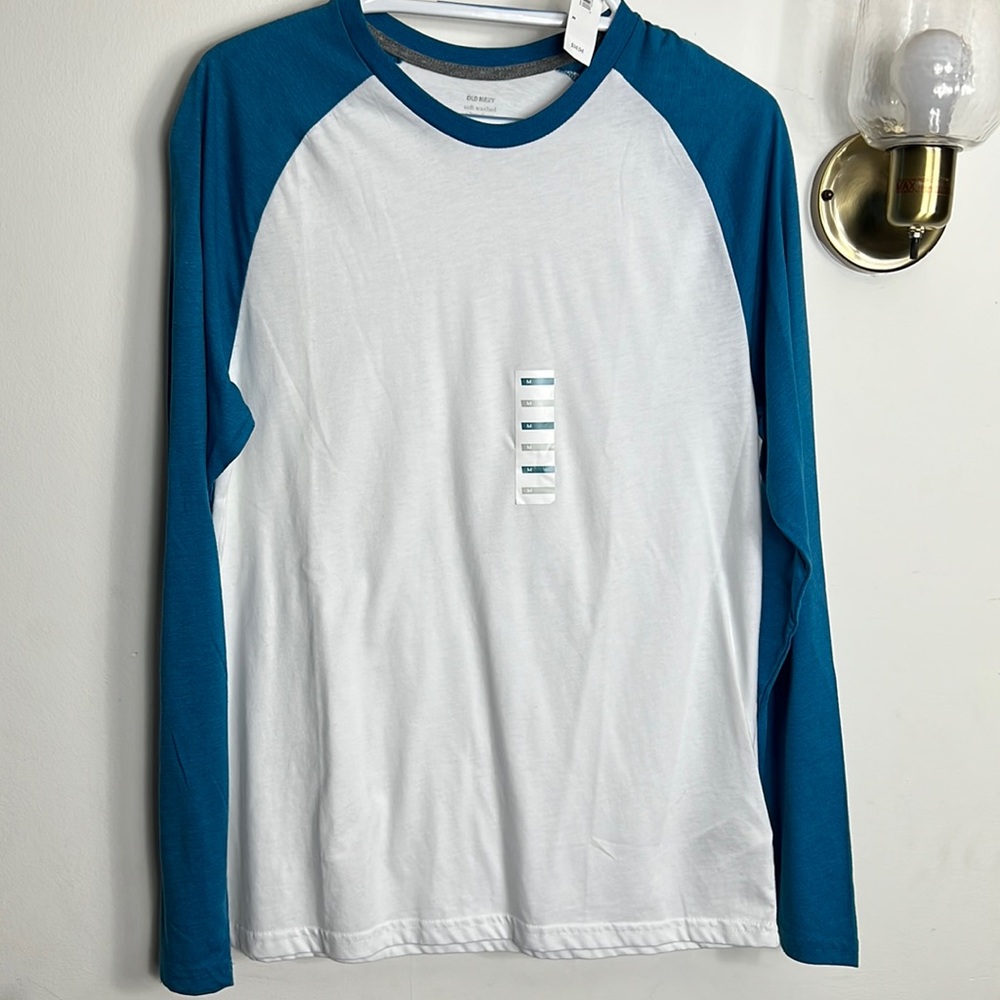 Mens blue and white long sleeve shirt